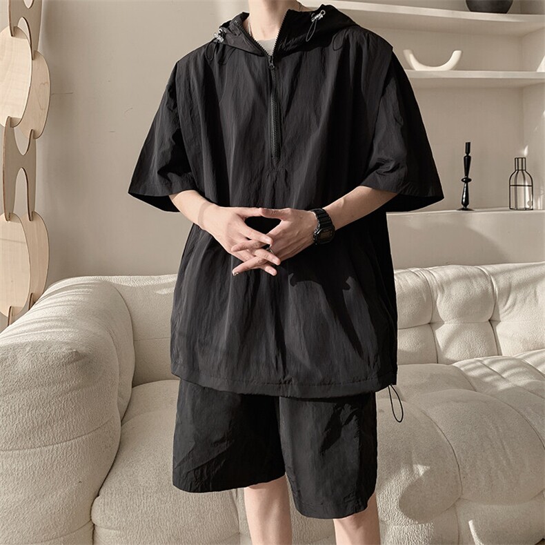 8XL-M休闲运动套装大码工装短袖冰丝薄款连帽户外防晒衣TZ1701P68,男装休闲套装,电商B238