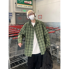 连帽格子长袖衬衫男女宽松衬衣防晒外套美式复古C2238-特价P33，男装防晒衣，电商A007