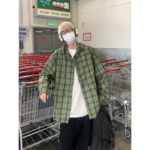 连帽格子长袖衬衫男女宽松衬衣防晒外套美式复古C2238-特价P33图片