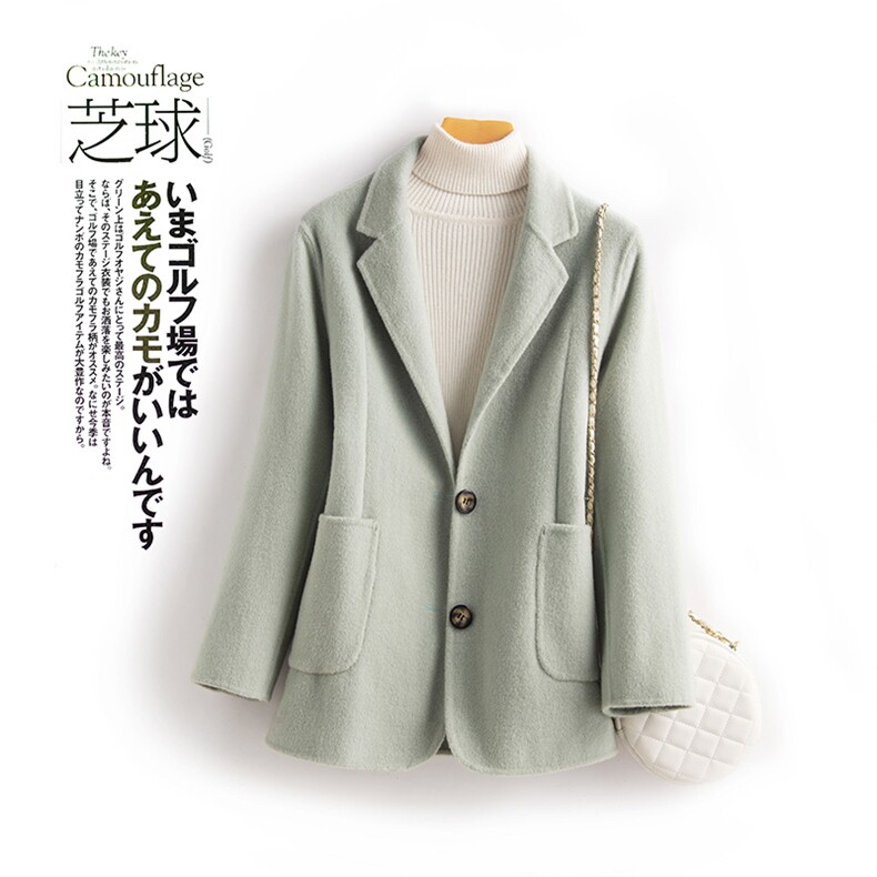 大衣女小个子2024秋冬新款修身显瘦短款羊毛呢外套西装，女装双面呢大衣，佳恩服饰