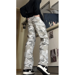韩水洗做旧口袋阔腿宽松休闲伞兵裤迷彩口袋工装裤 FK03 P45图片