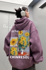 麂皮绒连帽卫衣直播品质重磅400克向日葵印花JL7111-P45控78，男装卫衣，星座508（原C305）