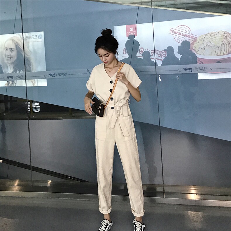 大货已出！高腰V领显瘦显高工装连体裤8505A-1922,女装连体裤,依依服饰