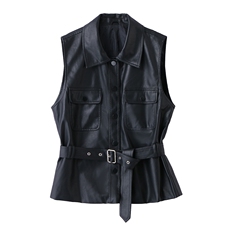 2025年秋季新款现货修身显瘦时尚皮衣马夹，女装皮衣，臻衣坊