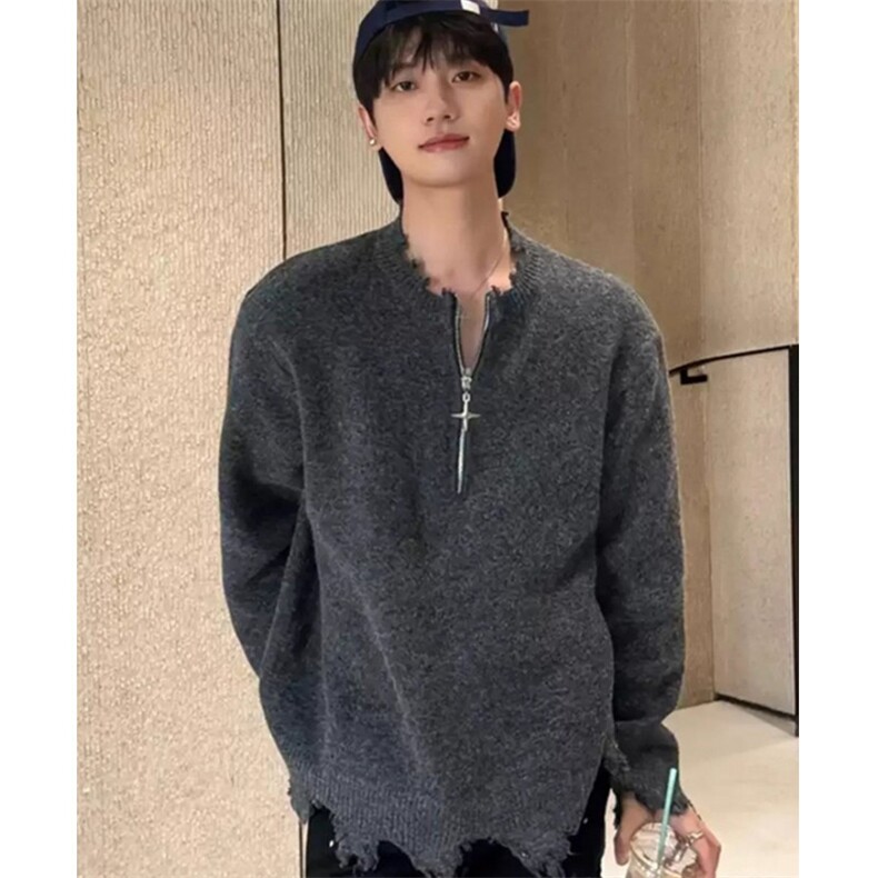 美式破坏感毛衣男女秋冬季慵懒风半拉链针织衫潮痞帅外套MY9809,男装针织衫/毛衣,星座1116A（原606A-3）