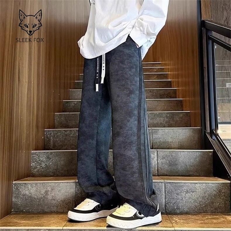 男士新款韩版潮流显瘦百搭直筒裤2025秋季坠感痞帅潮扎染休闲长裤,男装休闲裤,星座1210-1