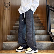 男士新款韩版潮流显瘦百搭直筒裤2025秋季坠感痞帅潮扎染休闲长裤，男装休闲裤，星座1210-1