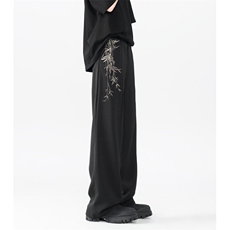 抖音品质新中式风竹叶刺绣宽松休闲西裤B315-K24067-特p40控78，男装休闲裤，电商B315