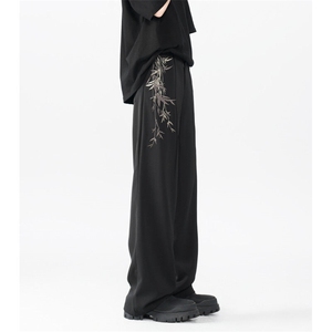 抖音品质新中式风竹叶刺绣宽松休闲西裤B315-K24067-特p40控78图片