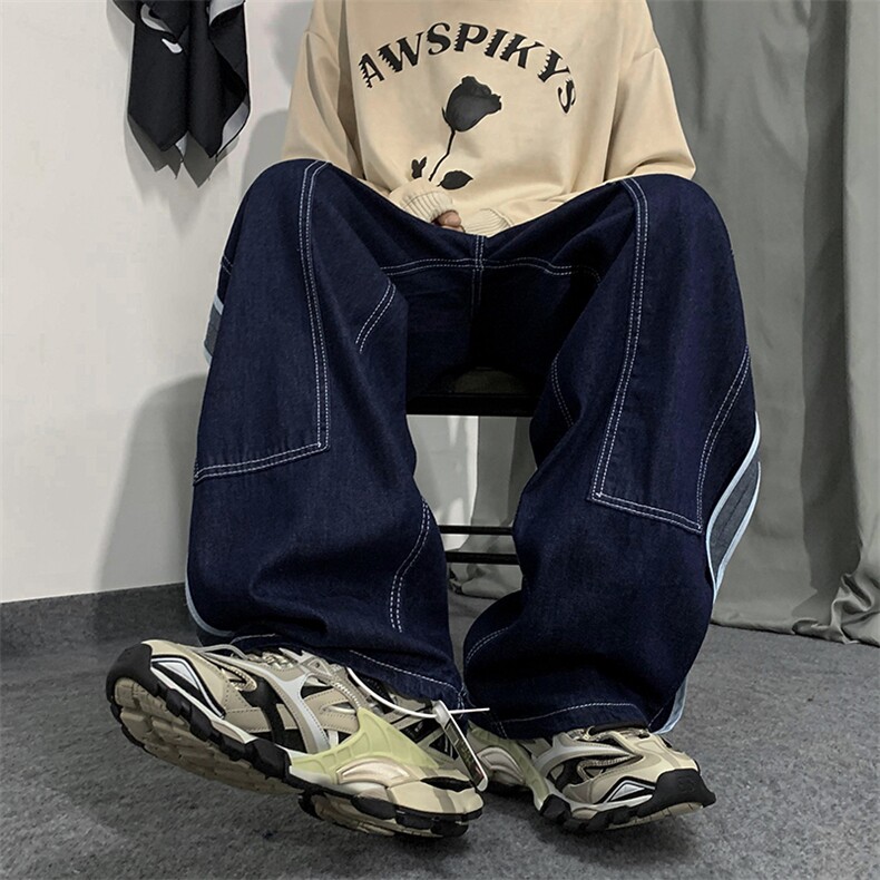 23年牛仔裤男宽松ins潮牌高街工装裤秋冬款美式直筒裤子K8177-p48,男装牛仔裤,星座601-2