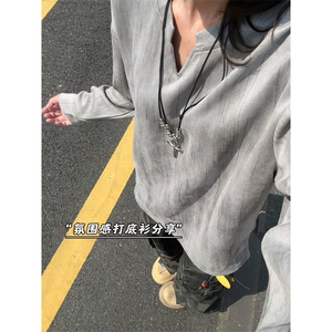 XZ809A/SYR27/P30/控48 扎染麂皮绒V领长袖T恤卫衣图片