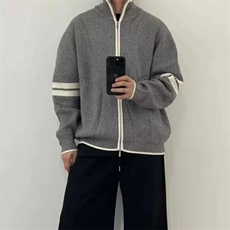 秋冬新款立领拼色条纹针织拉链衫外套潮流时尚简约毛衣外套男，男装针织衫/毛衣，星座506A