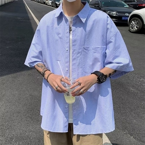 方领新款潮流ins简约日系青春流行潮夏季衬衫慵懒男五分袖~CC110图片