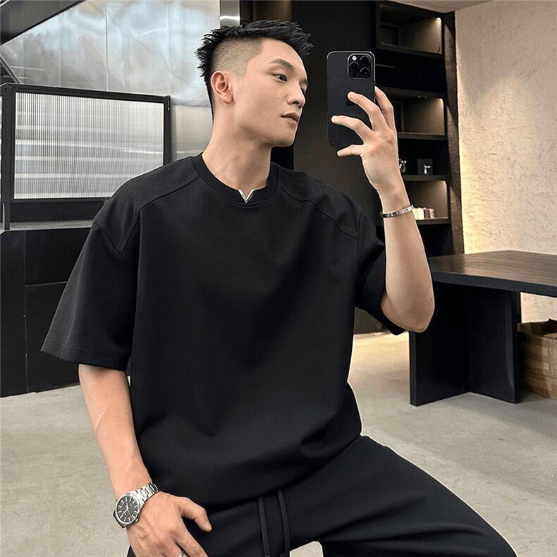 【有货】DAT07-特P33显肩宽小V设计款春夏男士短袖T恤高级感半袖,男装T恤,星座603-2