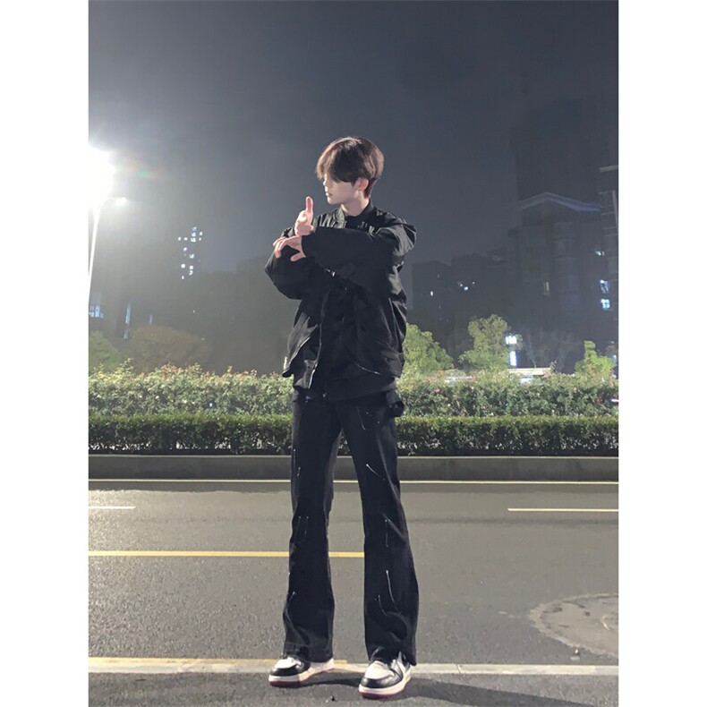 美式复古泼墨漆点牛仔裤图片