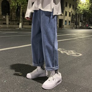 NK44098-P38 直筒牛仔裤男士大码宽松九分裤男休闲长裤子男图片