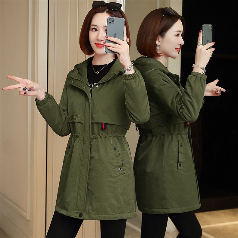 时尚加厚连帽派克服女款冬季保暖外套显瘦修身长款大衣，女装派克服，依万里