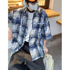扎染短袖格子衬衫男夏季高街设计感衬衣vintage防嗮外套CY97，男装T恤，星座1116A（原606A-3）