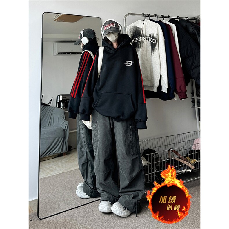 抖音得物供货提供视频秋冬重磅美式宽松织带连帽卫衣2317,男装卫衣,电商A486