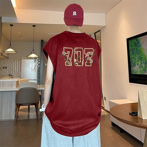 可设48小时发货支持抖音得物来样二开240克重磅美式麂皮绒背心t恤