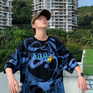 抖音得物供货 40支双纱精梳印花半袖宽松短袖T恤男女 T7189-P45图片