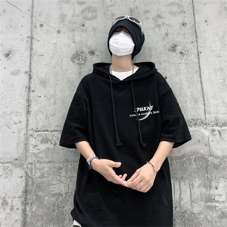电商DSA028-MQP511P30夏季新款港风印花华夫格连帽短袖卫衣男,男装T恤,电商A028