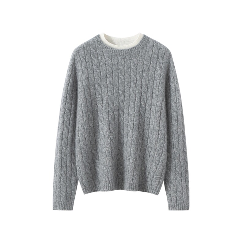 2025年秋季时尚百搭通勤简约休闲双层领麻花长袖套衫，女装羊绒衫，臻维羊绒