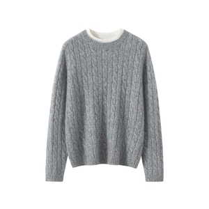 2025年秋季时尚百搭通勤简约休闲双层领麻花长袖套衫，女装羊绒衫，臻维羊绒