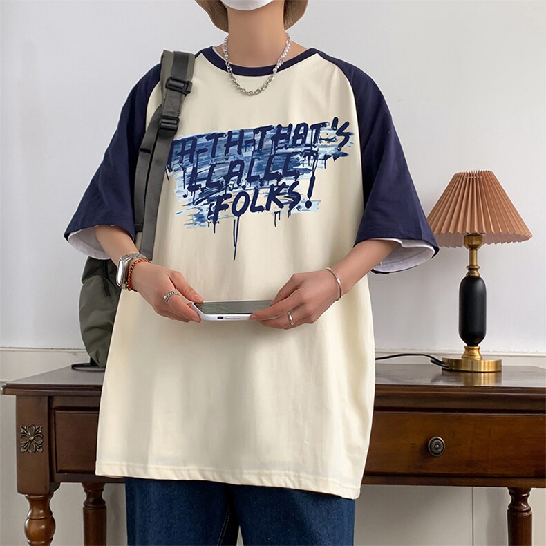 32支双纱直播重磅260克拼接美式潮牌宽松印花复古短袖t恤控49，男装T恤，星座301D-4(原星座1004-4）