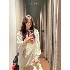 网图有货美式复古烟花刺绣宽松百搭纯棉长袖T恤男女上衣A952-P38，男装T恤，星座1505