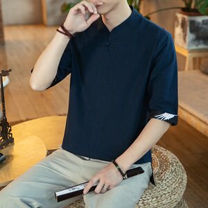 2021夏季新款中国风短袖男亚麻t恤6008-1/T061/P50图片