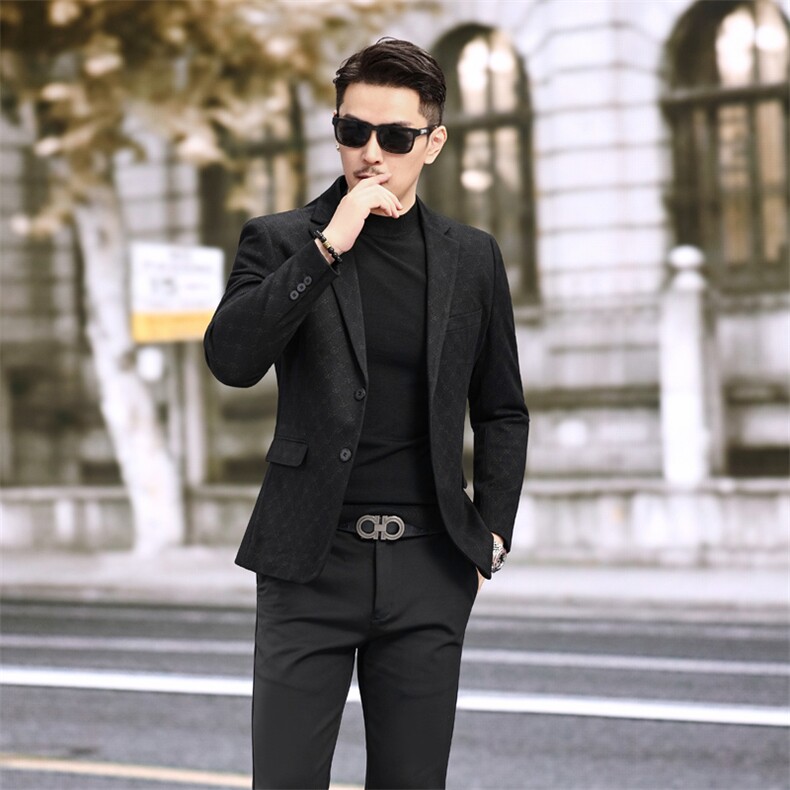 秋季新款男装西服弹力印花潮流便西休闲西装2308P180，男装西服套装，电商D225-1