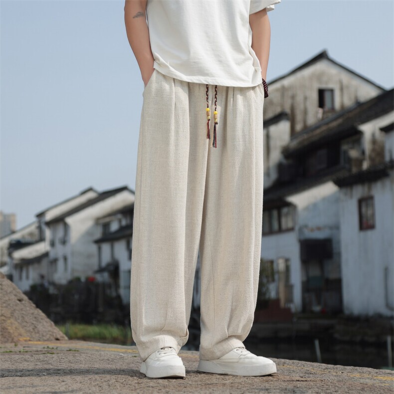 春夏新款日系阔腿直筒裤风棉麻休闲裤男2406-特P68,男装休闲裤,电商A008