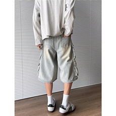 七分牛仔裤男女韩版潮流多口袋帅气2025夏季ins短裤RK2604-P58，男装牛仔裤，星座412-2