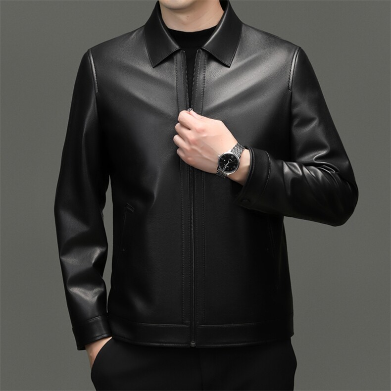 DLSN29503男士真皮皮衣皮夹克翻领拉链头层绵羊皮外套皮衣男装图片