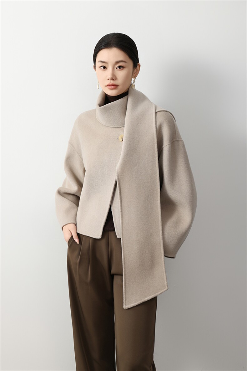 短款单扣双面羊毛大衣女2024秋冬新款双面呢大衣,女装双面呢大衣,众策羊绒
