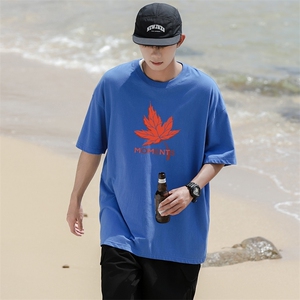 X5男女休闲新中式枫叶印花圆领半袖五分袖T恤衫大码TEE图片