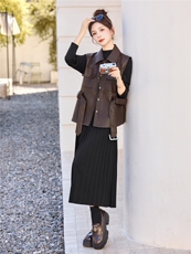 休闲时尚方格牛仔套装女2025年春秋新款高腰宽松显瘦阔腿裤三件套，女装套装/套裙，意芙