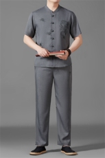 风短袖衬衫唐装长裤两件套男士夏中老年中式汉服MJ5101T-P95，男装衬衫，星座1105-3