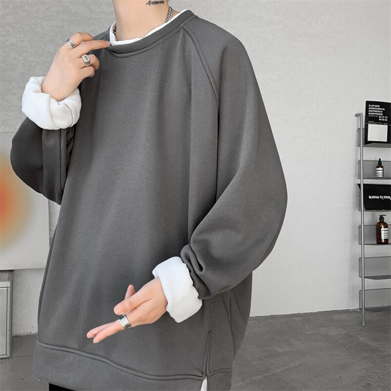 8XL-M加绒假两件卫衣加肥加大码美式复古圆领上衣WY5103P55加绒65,男装卫衣,电商B238