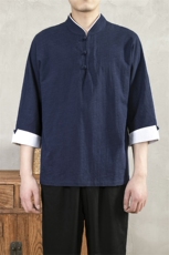 风男装棉麻男士立领七分袖男士T恤T085P70，男装T恤，钱塘802
