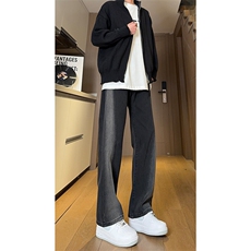 现货黑紫色拼接宽松阔腿直筒撞色休闲牛仔裤男女K5820-P50控78，男装牛仔裤，星座205