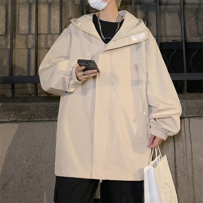 集团红色连帽冲锋衣外套男生春季新款户外宽松大码夹克,男装夹克,电商A141