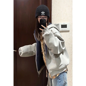抖音得物高品质二开 26春装美式重磅宽松结构双面连帽卫衣外套W68图片