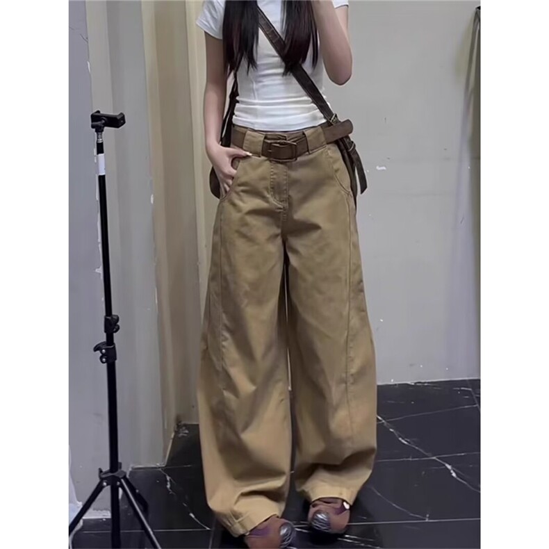 春秋季简约纯色直筒拼接休闲裤男士潮牌宽松拼接设计感工装弯刀裤图片