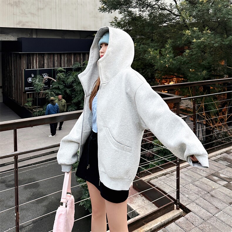 抖音得物高品质26春装美式高街重磅宽松结构高领连帽卫衣外套W60,女装短外套,电商A486-1