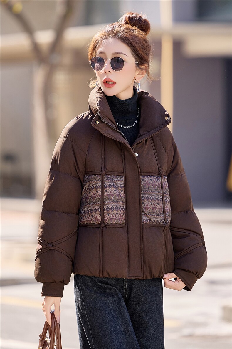 休闲立领拼接宽松短款羽绒服女加厚保暖2025冬季新款,女装羽绒服,余墨