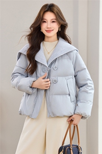 现货2025冬季新款优雅时尚无帽针织领女士保暖加厚羽绒服图片