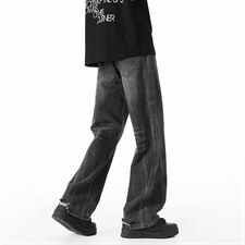 美式高街百搭直筒牛仔裤男潮牌垂感阔腿宽松XZ201-1102P48，男装牛仔裤，星座201