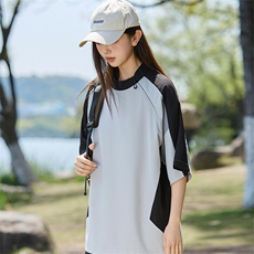美式复古拼色运动短袖T恤女男同款夏季宽松上衣A406T6053特P38，男装T恤，星座309（原A406）